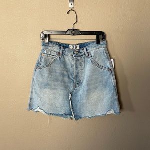 Free People Distressed Blue Mini Skirt